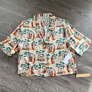 REFORMATION Short Sleeve Cropped Satin Hanson Top - Small